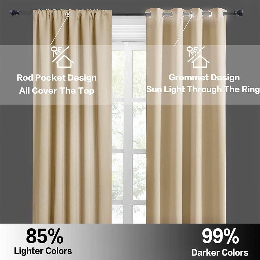 RYB HOME Small Curtains for Kitchen Window - Blackout Privacy Portable Curtain Set for Bedroom Office Bathroom Basement Garage Storage Enclosure RV Bunk, W 34 x L 30 inch, Biscotti Beige, 2 Pcs