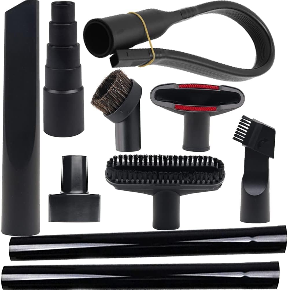 10 Pcs Universal Vacuum Attachments for Shop Vac Accessories - 2 1/2" to 1 1/4" and 1 7/8" to 1" Vacuum Hose Adapter Kit, Vacuum Brush Attachment Flexible Crevice Tool, Vacuum Extension Wand