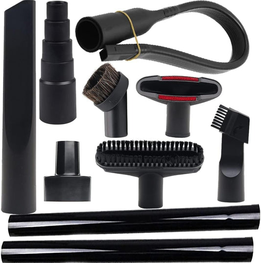 10 Pcs Universal Vacuum Attachments for Shop Vac Accessories - 2 1/2" to 1 1/4" and 1 7/8" to 1" Vacuum Hose Adapter Kit, Vacuum Brush Attachment Flexible Crevice Tool, Vacuum Extension Wand