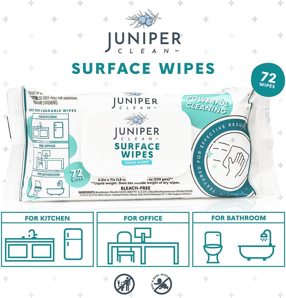 24 Pack Surface Cleaning Wipes Bleach Free, All-Purpose Cleaner for Bathroom, Kitchen, Office, 1728 Count Soft Flow, Fresh Scent, Bleach Free, Lint Free, Durable