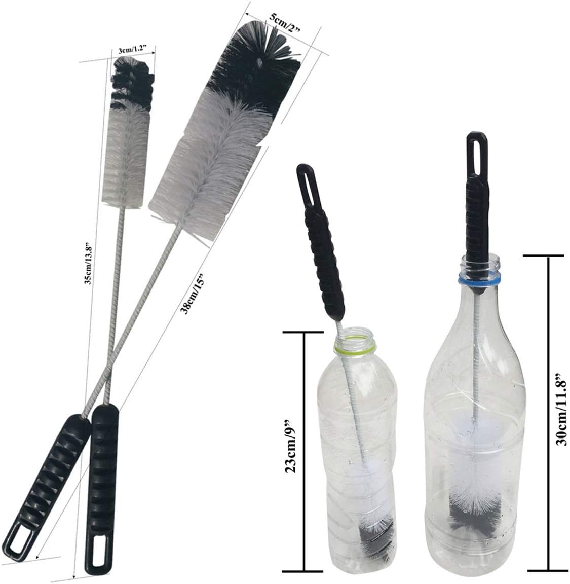 NewFerU Wire Bottle Cleaning Brush Set Small Large Thin Long Handle, Utility Cleaner Bendable Flexible for Narrow Neck Skinny Spaces of Water Beer Wine Baby Bottles Pipe Tube Flask Decanter (8)