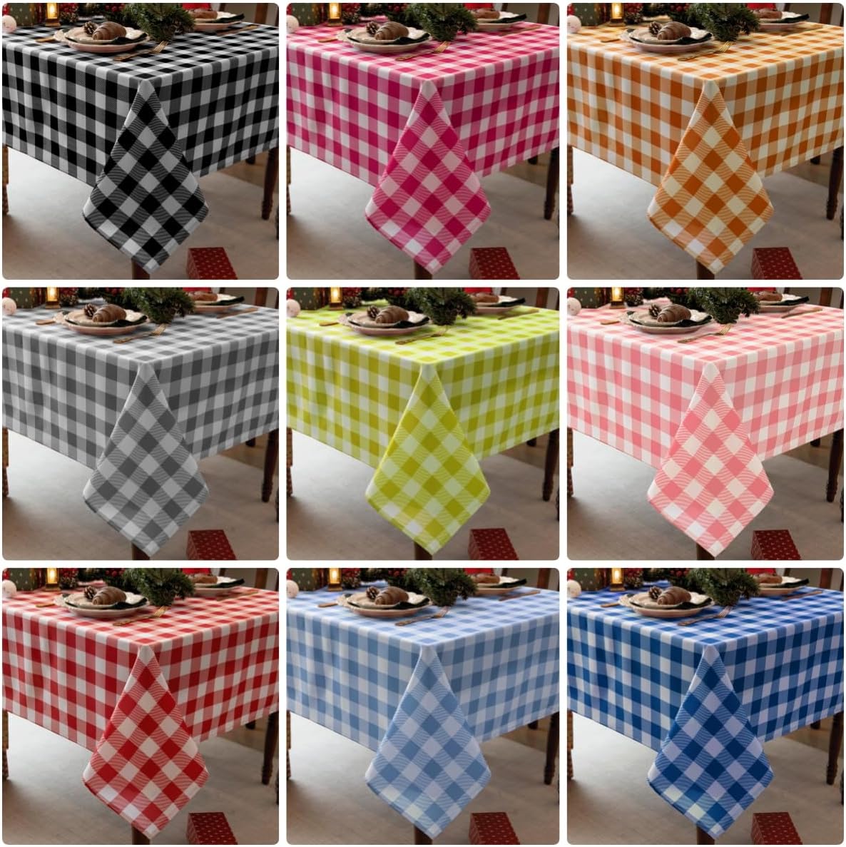 Waterproof Checkered Tablecloth Fabric - Rectangle 58x84 Inch Christmas Thanksgiving Day Table Cloth for Indoor/Outdoor Use - Harvest Table Cover for Kitchen,BBQs,Parties