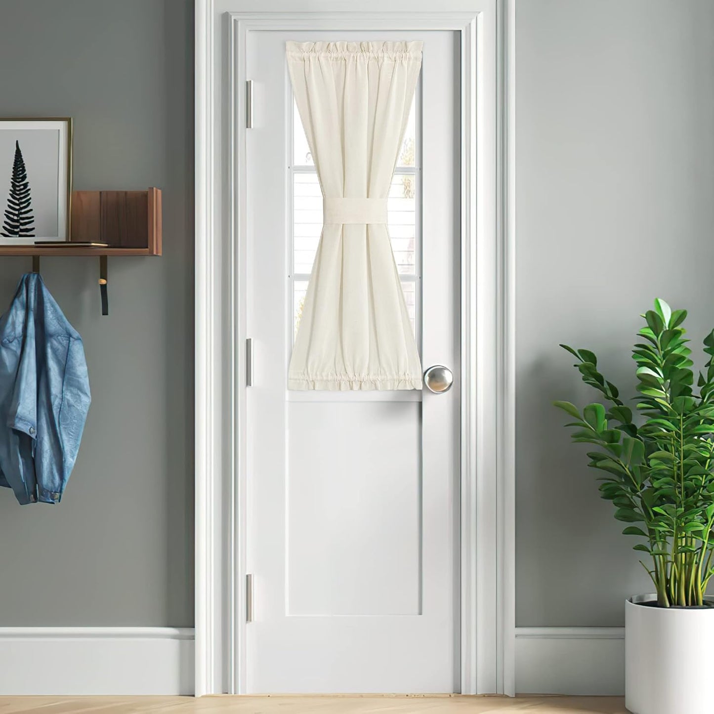 NICETOWN Door Window Curtain Panel, Farmhouse Elegant Solid French Door Curtain Rod Pocket Country Shade for Front with Bonus Tieback - 1 Panel, Off White
