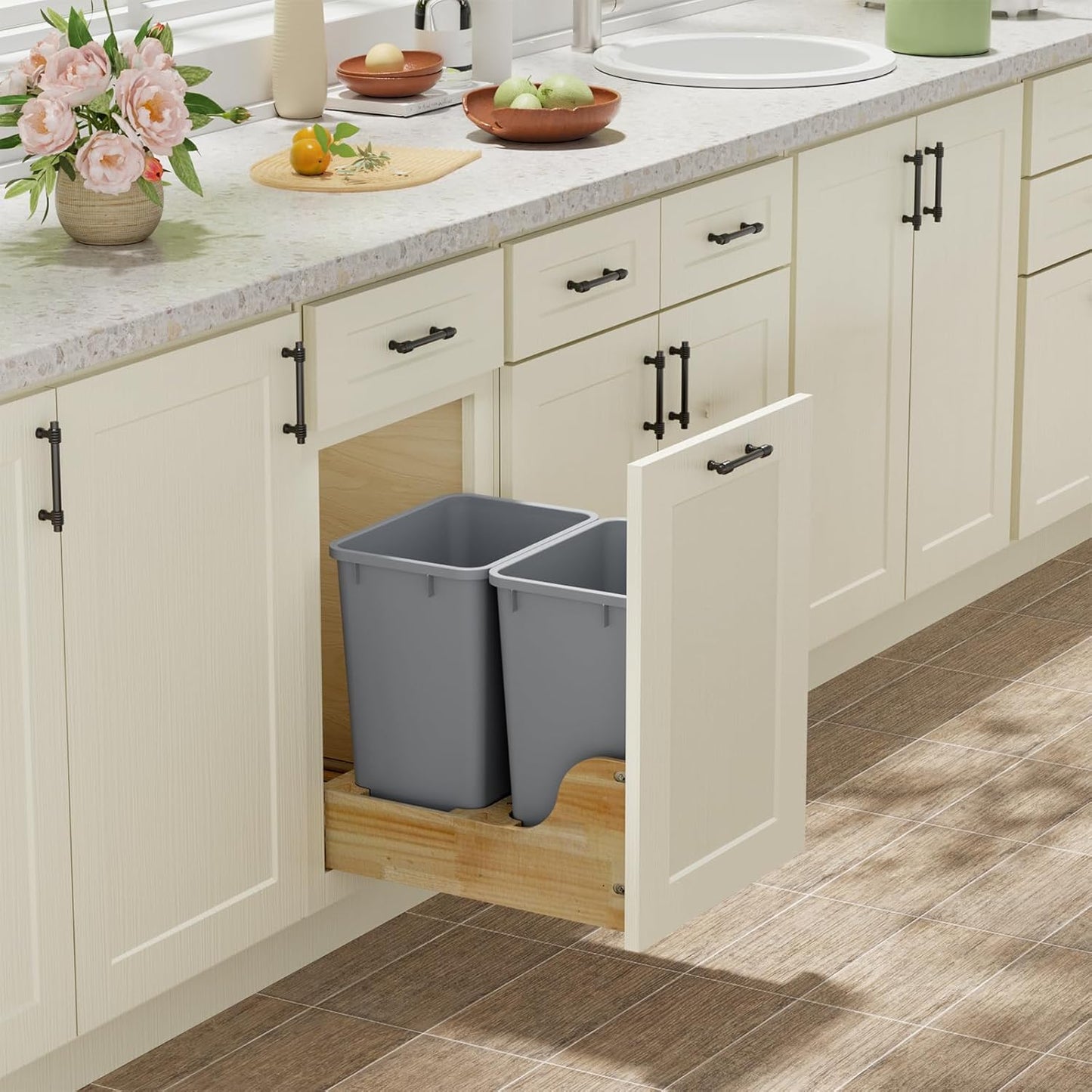ROOMTEC Lightweight and Durable Slim Trash Can, 35QT Kitchen Trash Can, Lightweight and Sturdy Slim Trash Cans, Wastebaskets for Office, Workspace, Kitchen, Bathroom, 2 PCS