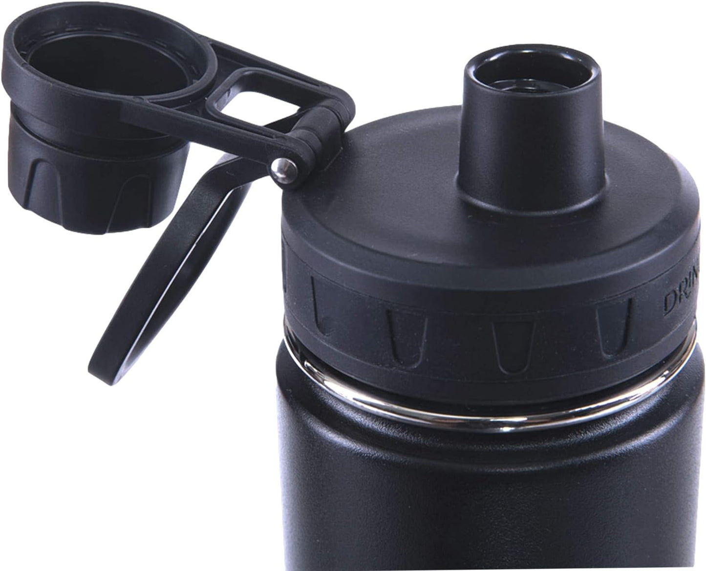 Drinco Stainless Steel Water Bottle Spout Lid Vacuum Insulated Double Wall Water Bottle Wide Mouth (40oz 32oz 22oz 18oz 14oz) Leak Proof Keep Cold Sport Camping Hiking (22 oz, 22oz Black)