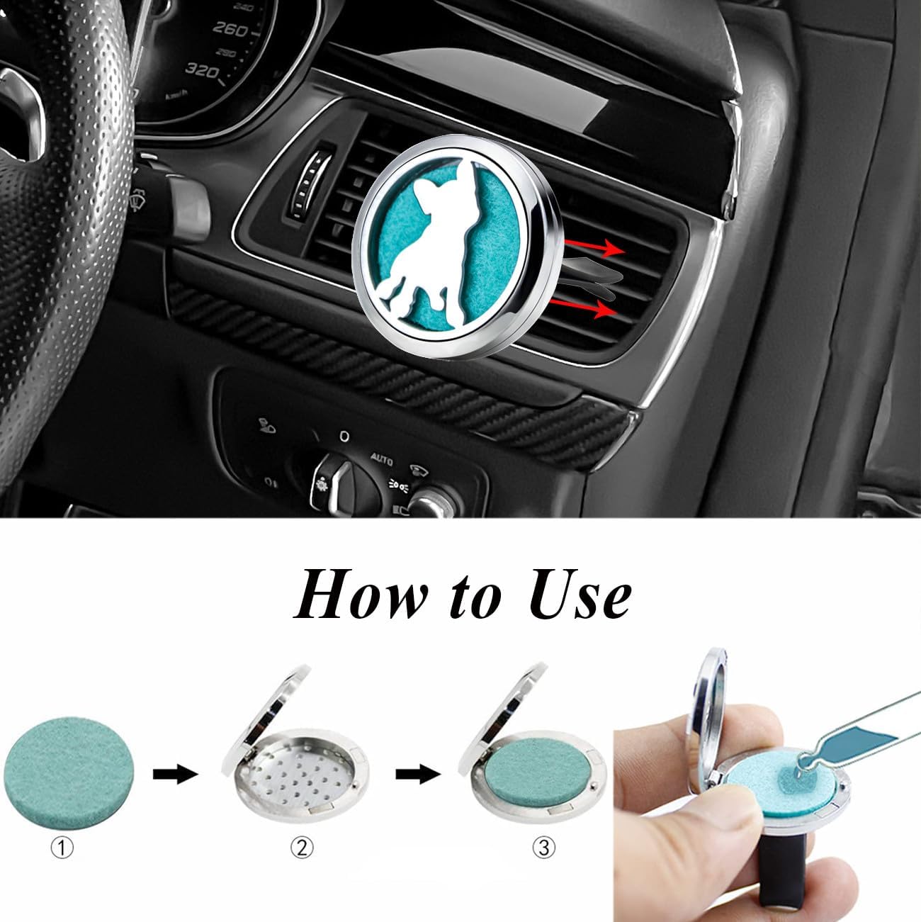 Dog Car Diffuser Vent Clips Essential Oil Car Diffuser Aromatherapy Vent Clip Air Freshener Car Accessories for Women Mother's Birthday with 10 Refill Pads