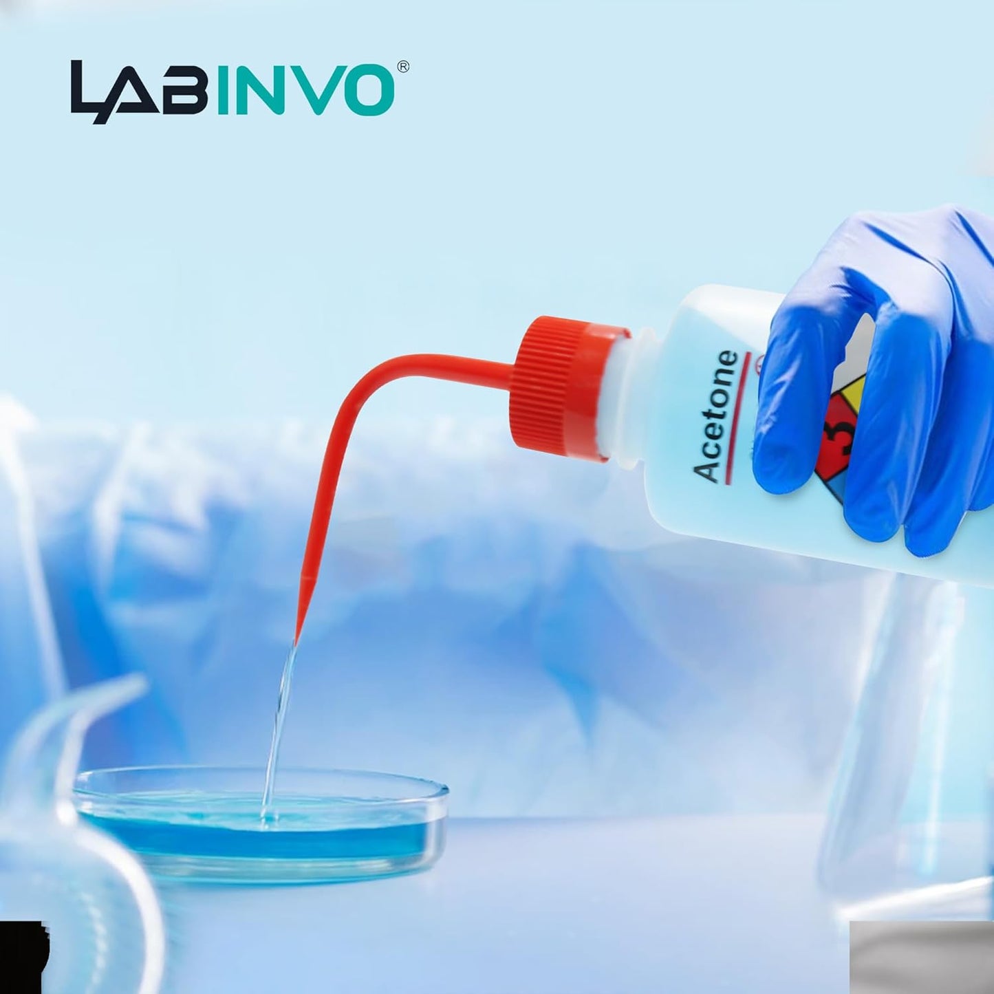 Acetone Wash Bottle, 1PC of Vol.500ml (17oz), Narrow Mouth, Self-Venting Safety Wash Bottle, LDPE Material, IN-WBA501