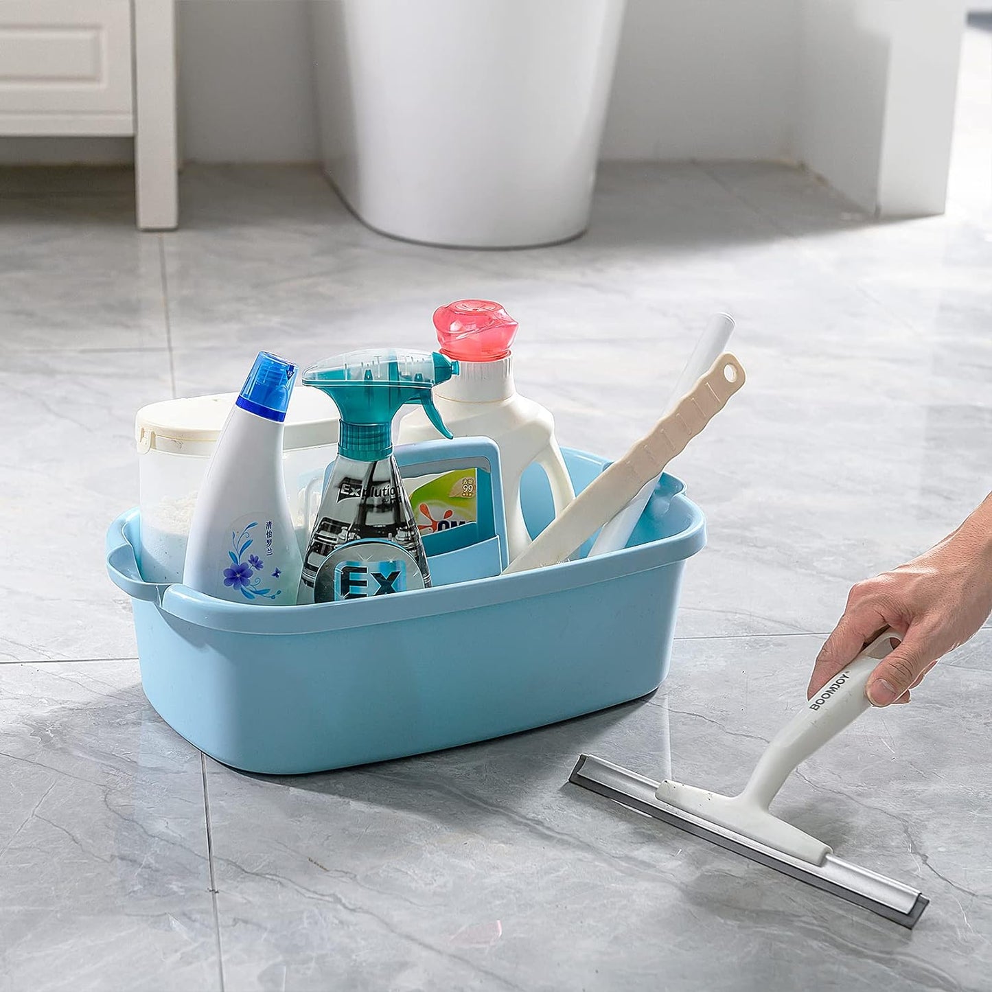 Multi-Purpose Plastic Cleaning Caddy with Handle, Shower Caddy Organizer/Storage Basket/Totes Portable for Bathroom Supplies, Cleaning Products, Under Sink Tool, Housekeepers (Blue)