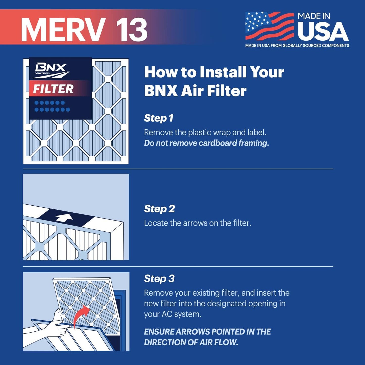 BNX TruFilter 16x20x1 MERV 13 (12-Pack) AC Furnace Air Filter - MADE IN USA - Electrostatic Pleated Air Conditioner HVAC AC Furnace Filters - Removes Pollen, Mold, Bacteria, Smoke