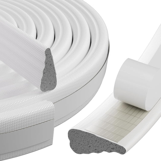 3Pcs×196" Wedge Weather Stripping Door Seal Strip for Door Frame & Window,Self Adhesive Window Insulation Draft Stopper Seal for Winter,Gray Foam Door Gap Filler for Soundproofing Light Blocker,White