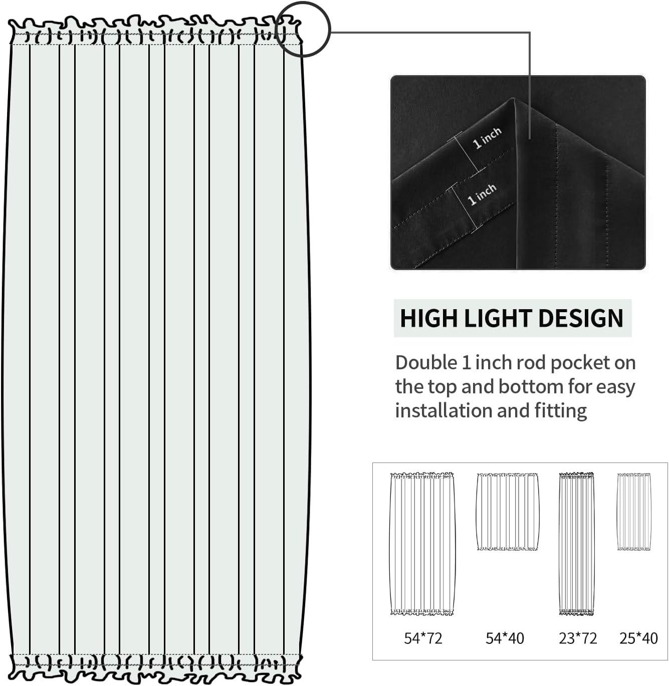 DWCN French Door Curtains – Rod Pocket Thermal Blackout Curtain for Doors with Glass Window, Kitchen and Patio Doors for Privacy, 23 X 72 Inches Long, 1 Curtain Panel with Tieback, Black