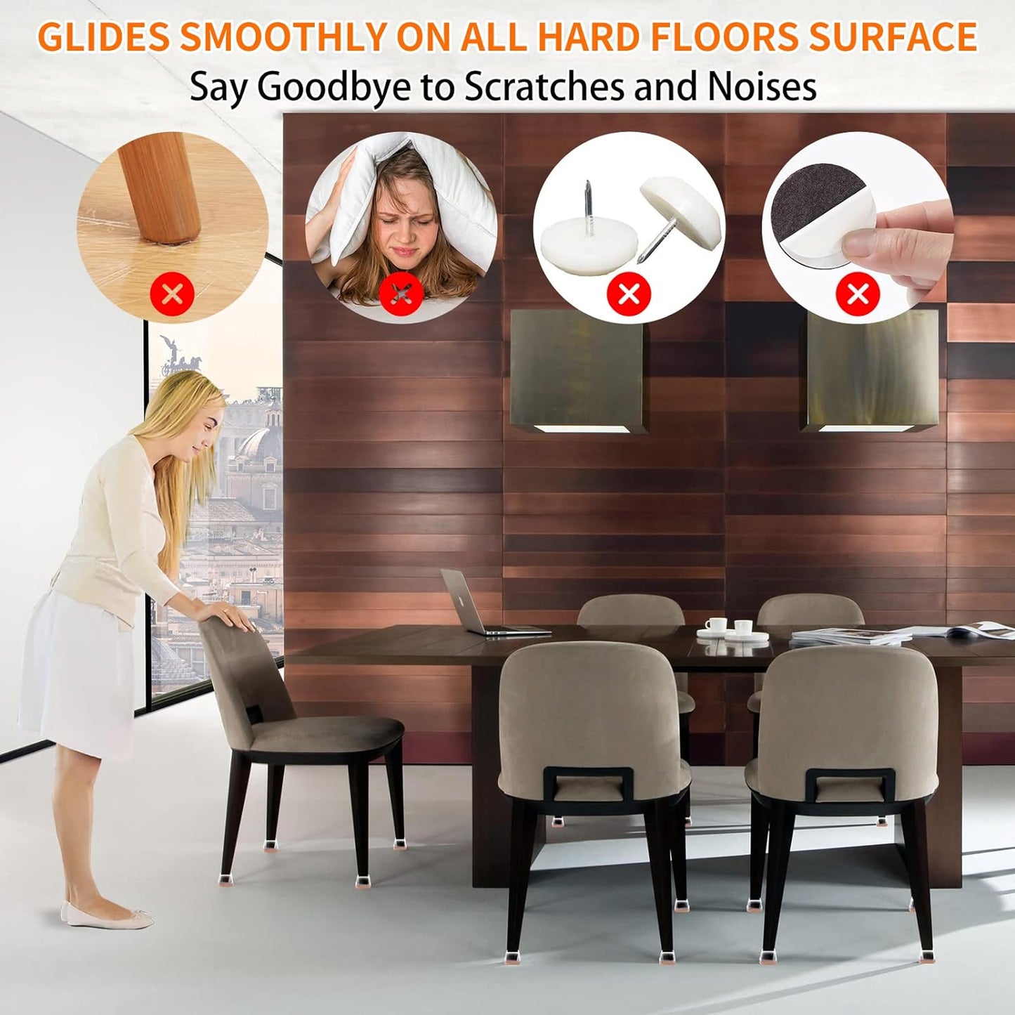 Ezprotekt 16 Pcs Rectangle Clear Silicone Chair Leg Floor Protectors with Felt, Rectangle Felt Furniture Leg Caps, Table Leg Covers Cups, Anti- Scratches and No Noise (Fit L :1.3-1.7", W: 0.9-1.2")