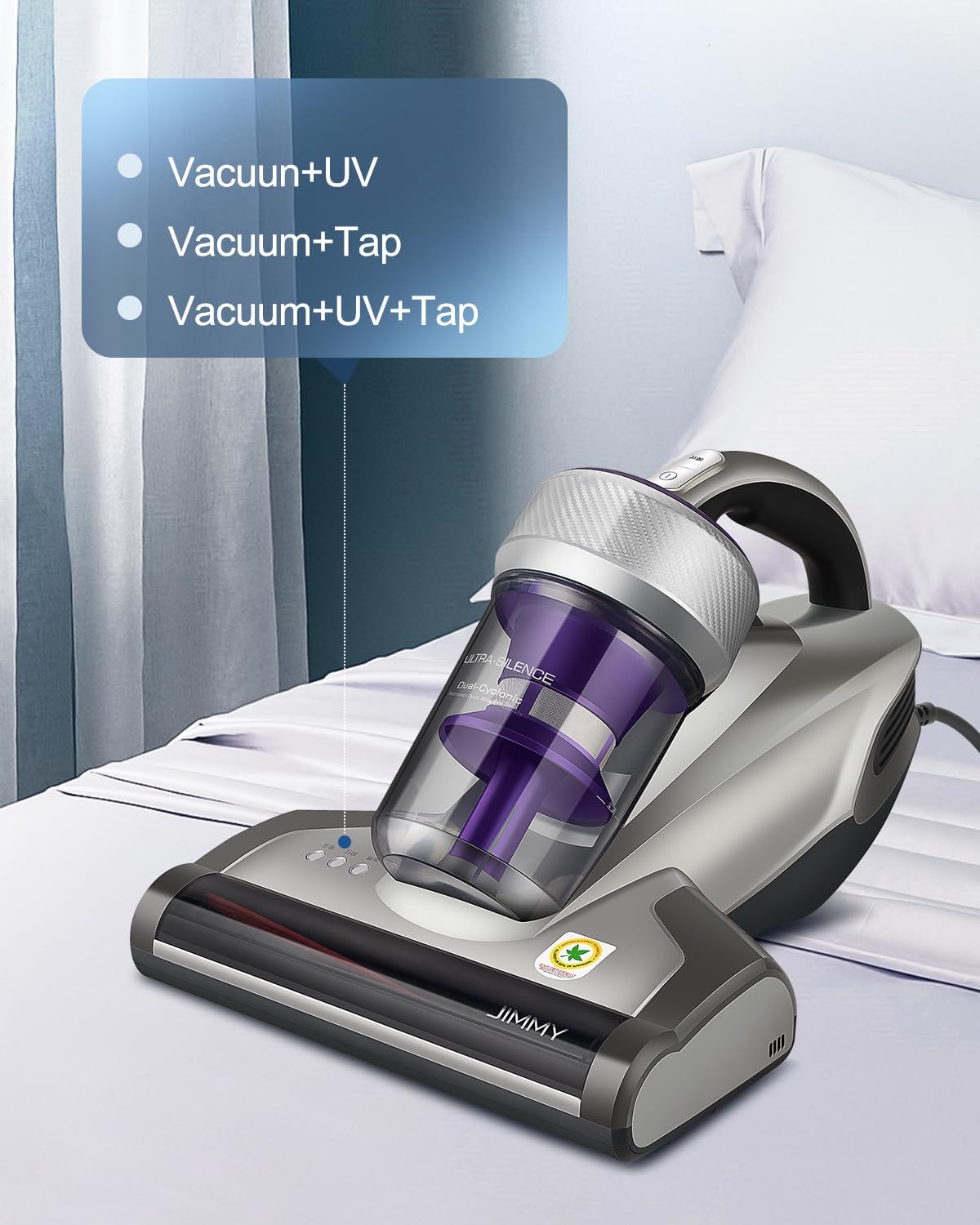Jimmy Mattress Vacuum Cleaner, Anti-allergen Bed Vacuum Cleaner with UV-C Light & High Heating Tech, 14Kpa Suction 480W Powerful Handheld Vacuums for Dust & Pet Hair(JV35, Corded)