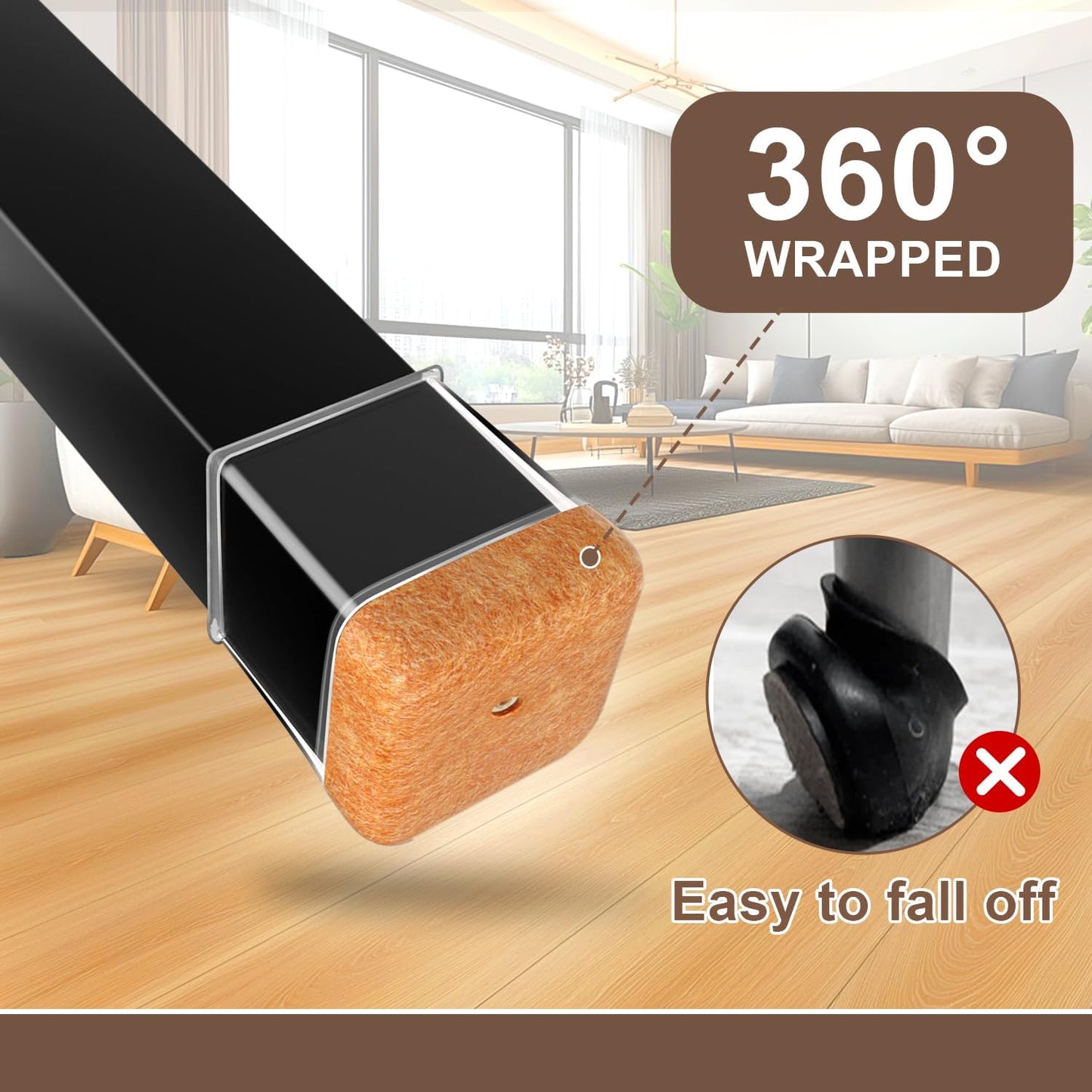 40 Pcs Chair Leg Floor Protectors for Hardwood Floors, Clear Rubber Furniture Sliders with Felt, Silicone Furniture Leg Caps Covers (Fit Square Diameter:1.06" to 1.44")