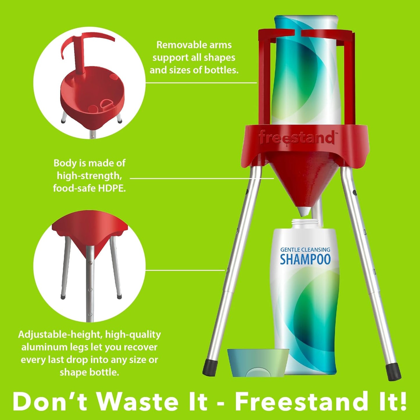 Freestand™ Bottle Emptying Kit – No More Wasted Product – Get Every Last Drop of Shampoo, Conditioner, Facial Cleansers, Moisturizers, Sunscreen, Body Wash, Perfume, Hair Serums, Serums, & More