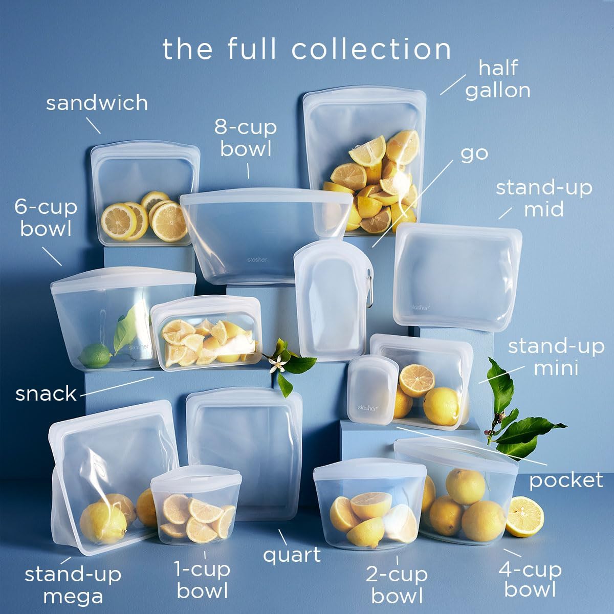 Stasher Premium Silicone Reusable Food Storage Stand-Up Mid Bag, Clear, Microwave, Sous Vide, Dishwasher, Oven and Freezer Safe, BPA Free, Leak-free, Eco-friendly, 56 Oz