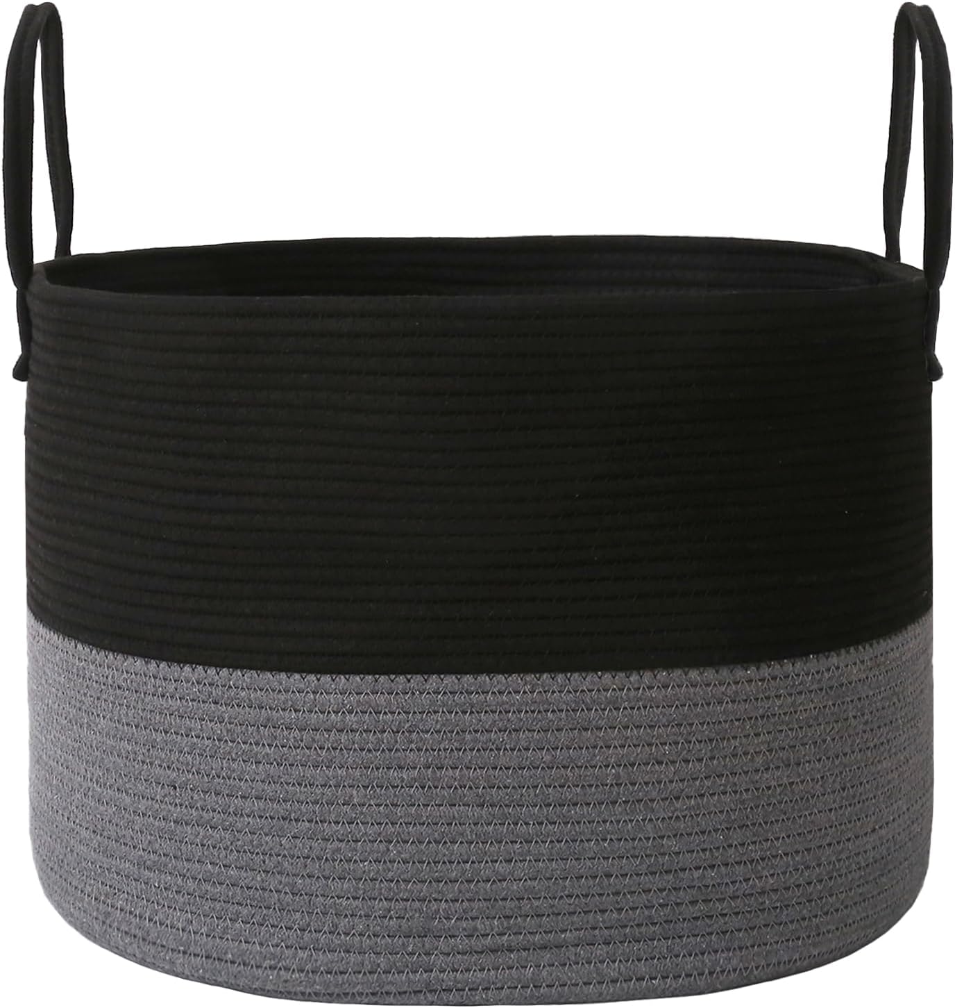 Woven Blanket Basket,115L Large Rope Storage Bin with Handles, Organizer for Blankets Toys Book and Clothes, Laundry Basket for Living Room Bedroom Nursery,Black&Grey