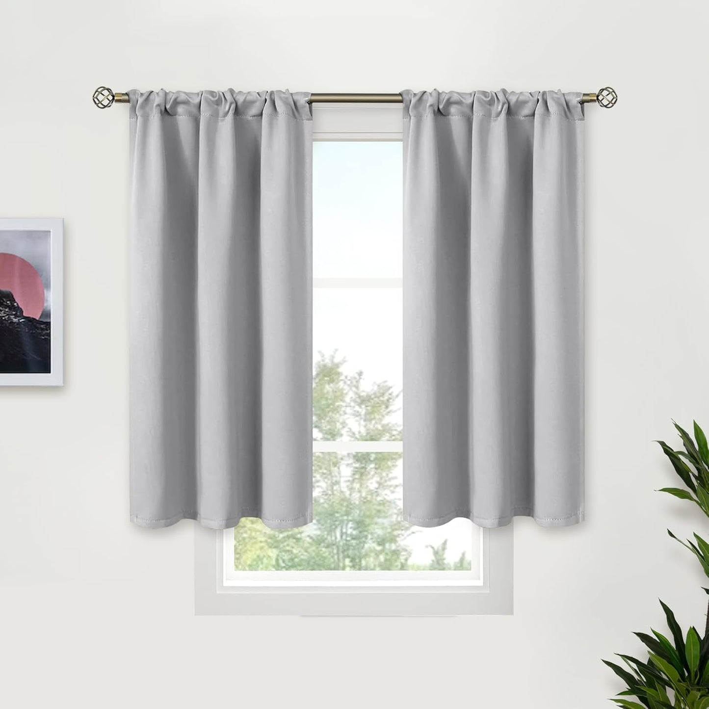 BGment Light Grey Blackout Curtains 40 Inches Length - Rod Pocket Short Window Drapes for Kitchen Bedroom Cafe Rv Camper Room Darkening Privacy Blinds Thermal Insulated, 2 Panels, 34 x 40 Inch