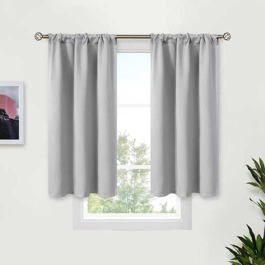 BGment Light Grey Blackout Curtains 40 Inches Length - Rod Pocket Short Window Drapes for Kitchen Bedroom Cafe Rv Camper Room Darkening Privacy Blinds Thermal Insulated, 2 Panels, 34 x 40 Inch