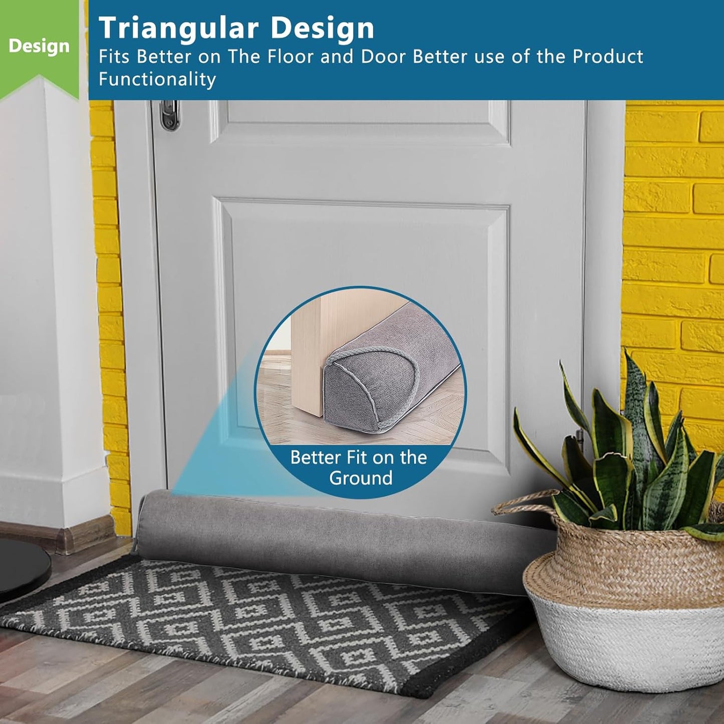 Triangular Under Door Draft Stopper 36 inch Heavy Duty Door Draft Blocker Bottom Door Seal Noise Air Door Guard for Doors and Windows, Gray