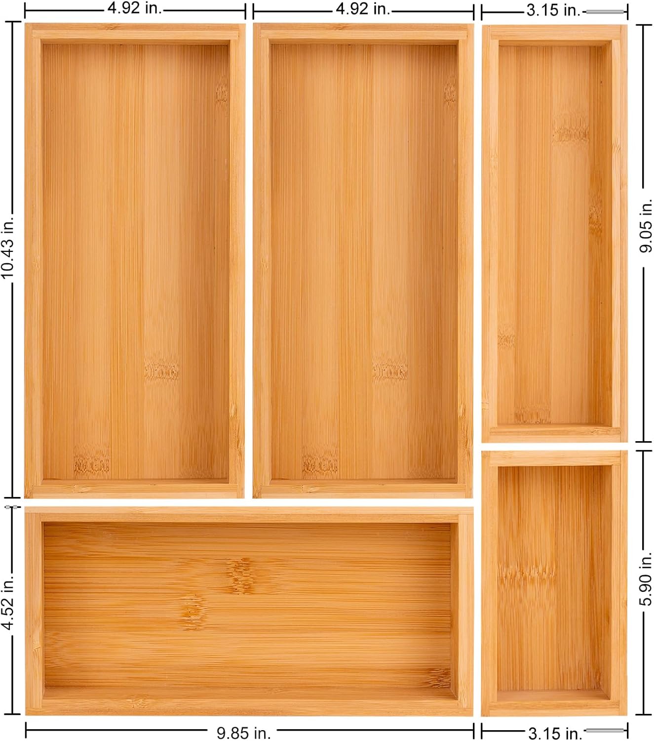 bamboo drawer organizer Set，expandable drawer dividers,wooden storage organizers,large trays for kitchen, bathroom,flatware,Tea Bag Organizer (1 X 5PCS Natural)