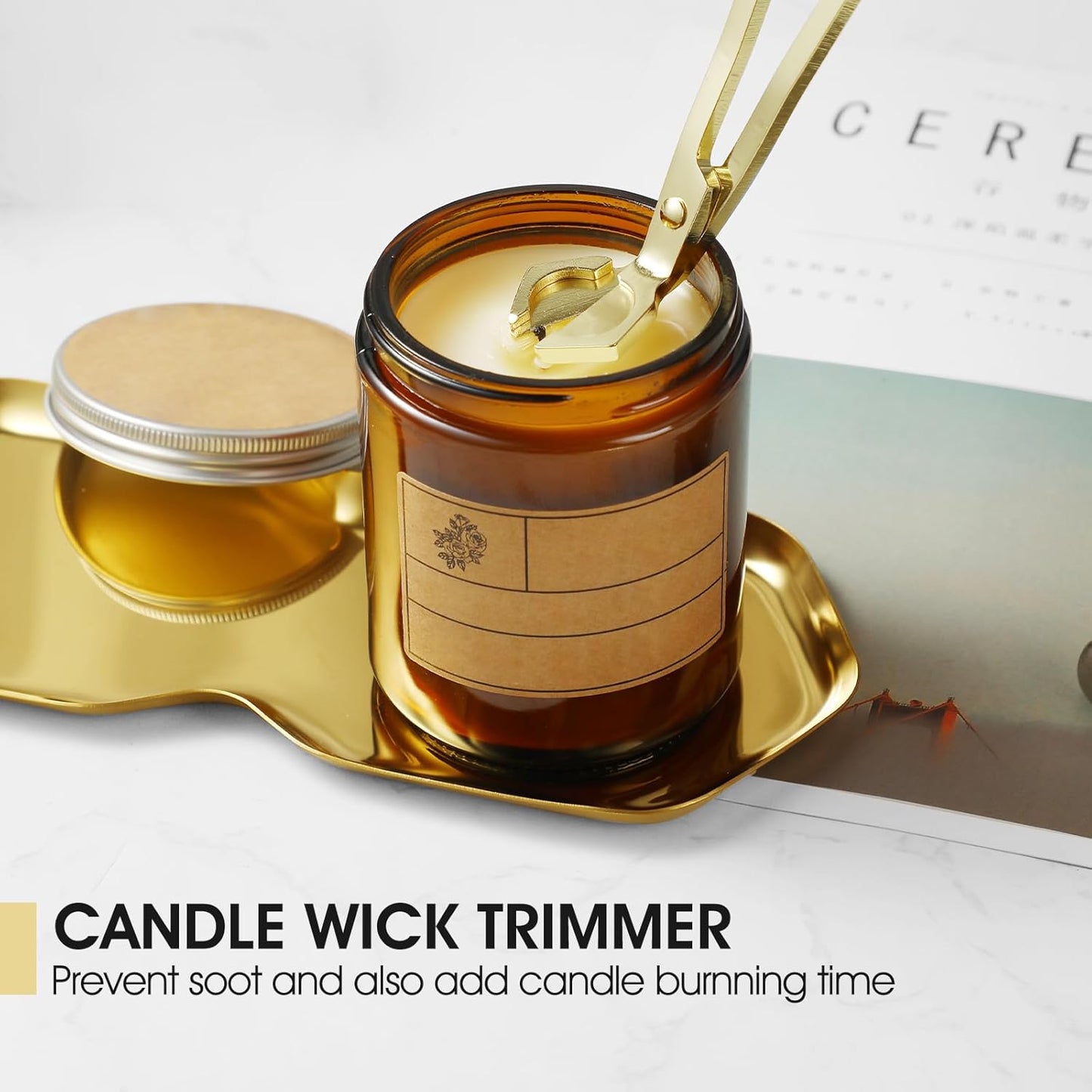 PATOISE 4 in 1 Candle Accessory Set, Wick Trimmer, Candle Snuffer, Wick Scoop,Storage Tray,Perfect for Candle Lovers(Gold)