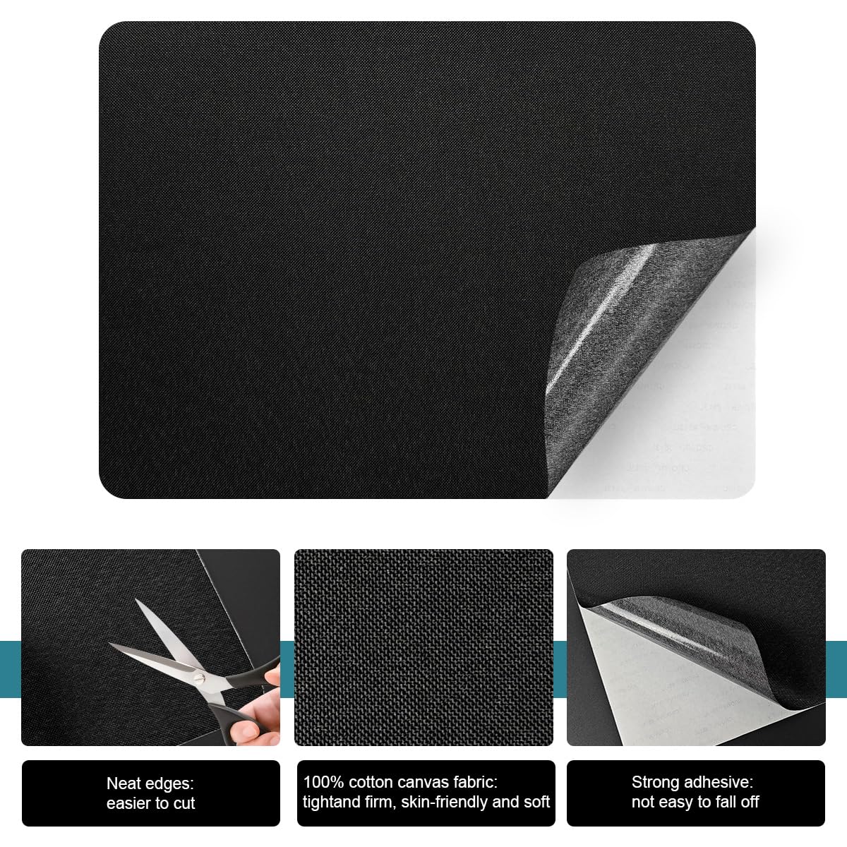 J.CARP 2Pcs Linen Repair Patches, Large Self-Adhesive Fabric Patch for Sofas, Couch, Furniture, Car Seats (8 * 11 inches-2PCS Black)