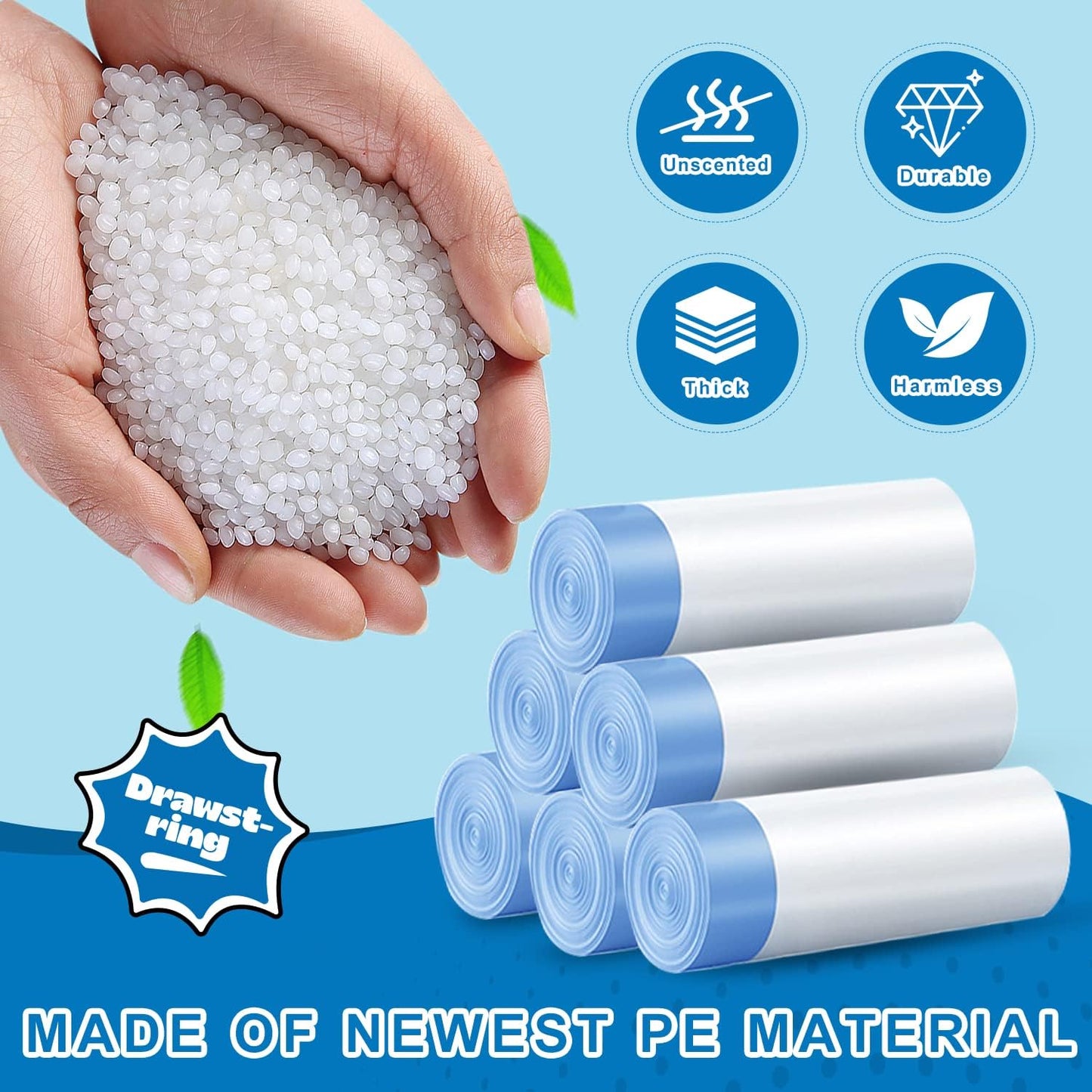 3 Gallon Trash Bags Drawstring 0.96 Mil - 120 Count 12 Liter Small Garbage Bags for Bathroom, Strong White Unscented Plastic Wastebasket Bin Liners for Toilet Office and Bedroom