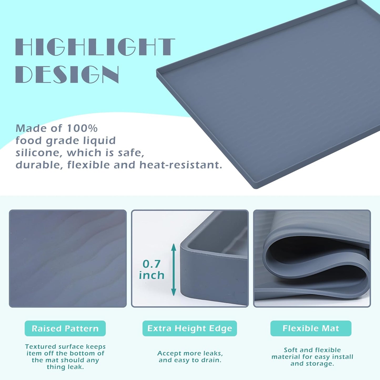 URMONA Waterproof Silicone Under Sink Mat 31'' x 22'' Shelf Liner for Kitchen and Bathroom, Cabinet and Counter Protector, Storage and Organizers, Litter Mat, Pet Cat Puppy Essentials(Light Grey)
