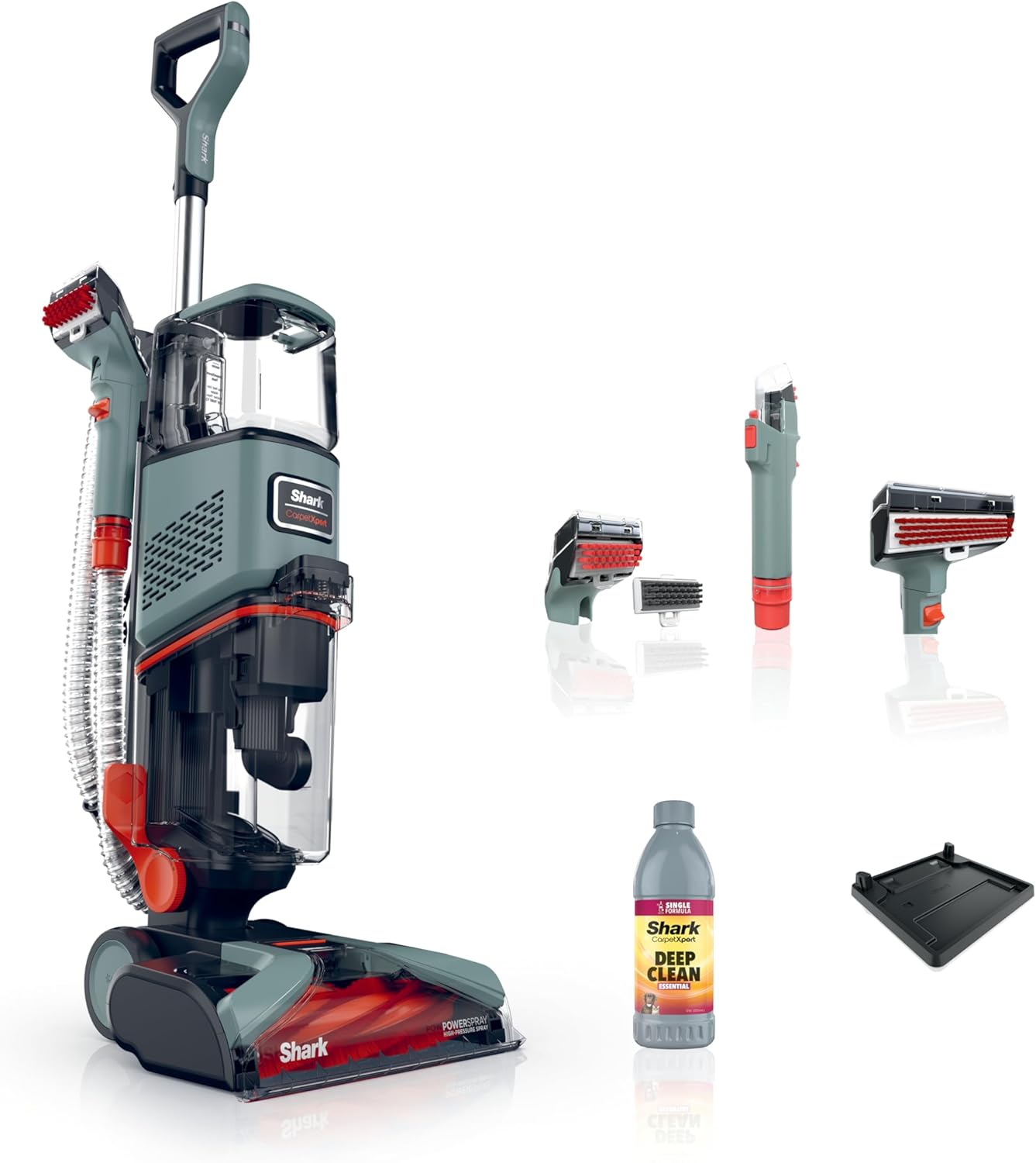 Shark CarpetXpert Upright Carpet, Area Rug & Upholstery Cleaner, Built-In Spot & Stain Remover & XL Tool, Perfect for Pets, Carpet Shampooer, 3 Cleaning Tools, Cleaning Solution, Slate Green, EX151