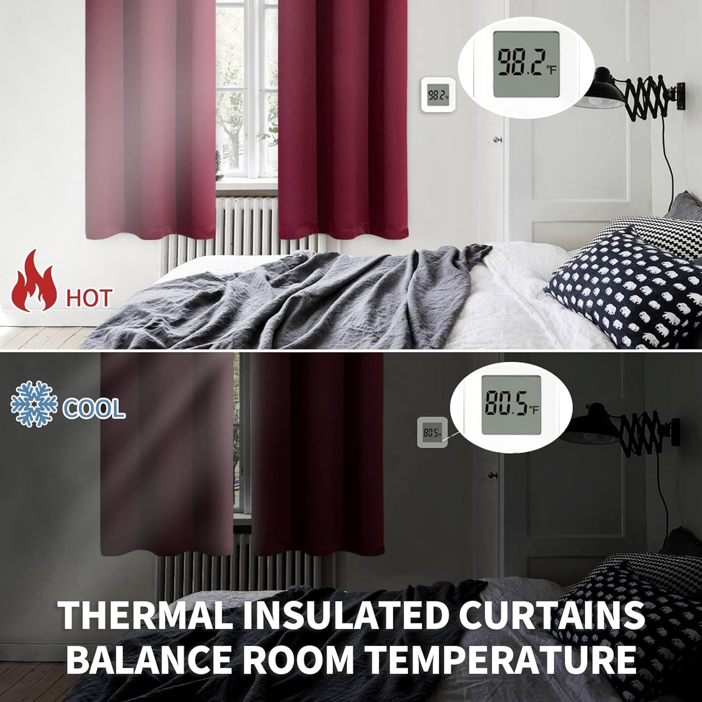 BGment Short Burgundy Blackout Curtains 45 Inches Length - Rod Pocket Thermal Insulated Room Darkening Window Drapes for Bedroom Kitchen Christmas Decorative, 42 x 45 Inch, 2 Panels