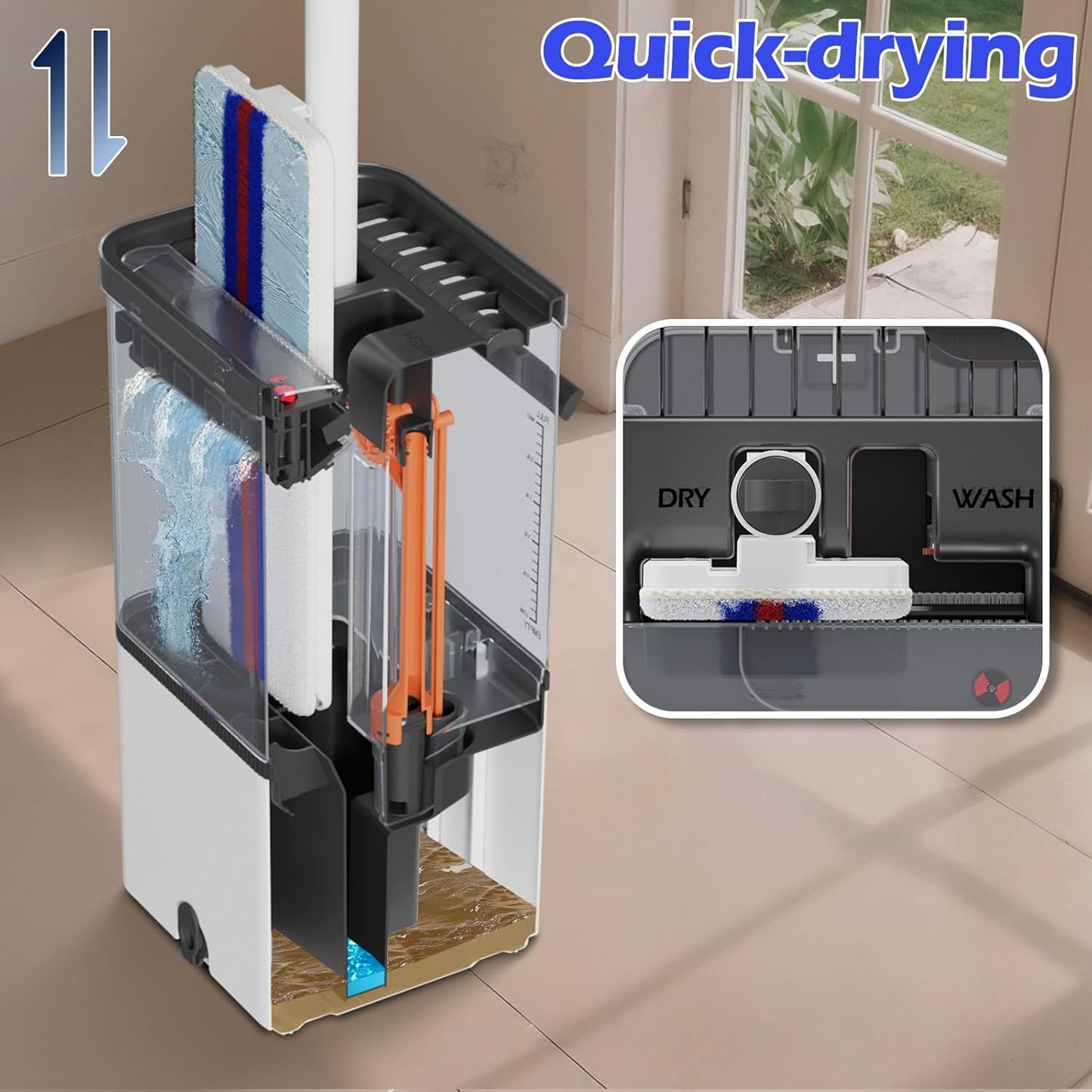 Mop and Bucket Set,Midyb Flat Mops and Bucket System with 2 Microfiber Pads,Mop and Bucket with Wringer Set,Automatic Separates Dirty and Clean Water,Wet and Dry Use Mops for Floor Cleaning