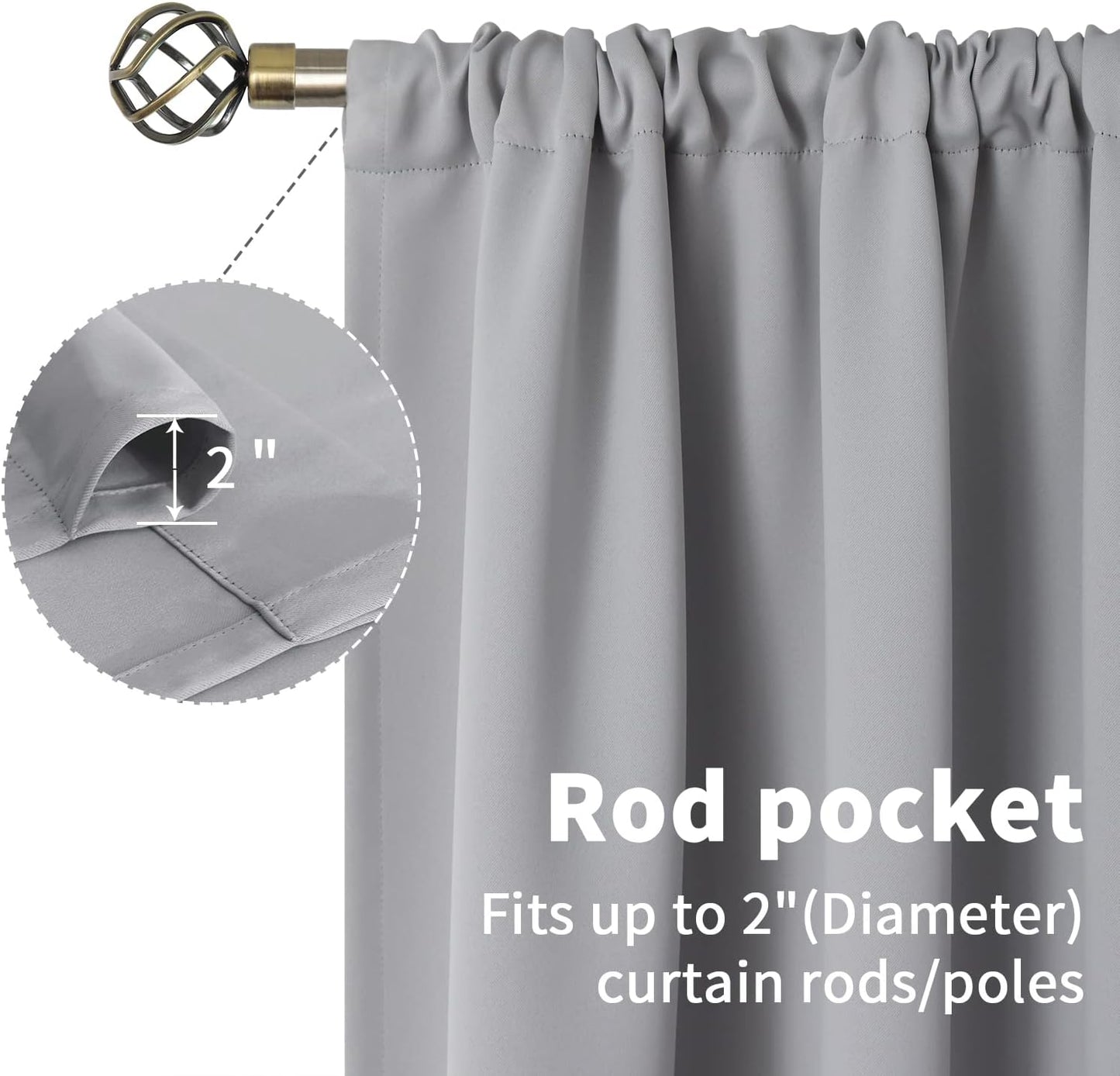 BGment Light Grey Short Curtains 30 Inches Length for Kitchen Bathroom - Rod Pocket Room Darkening Blackout Window Drapes for Basement Cafe Camper, 2 Panels, 42 x 30 Inch