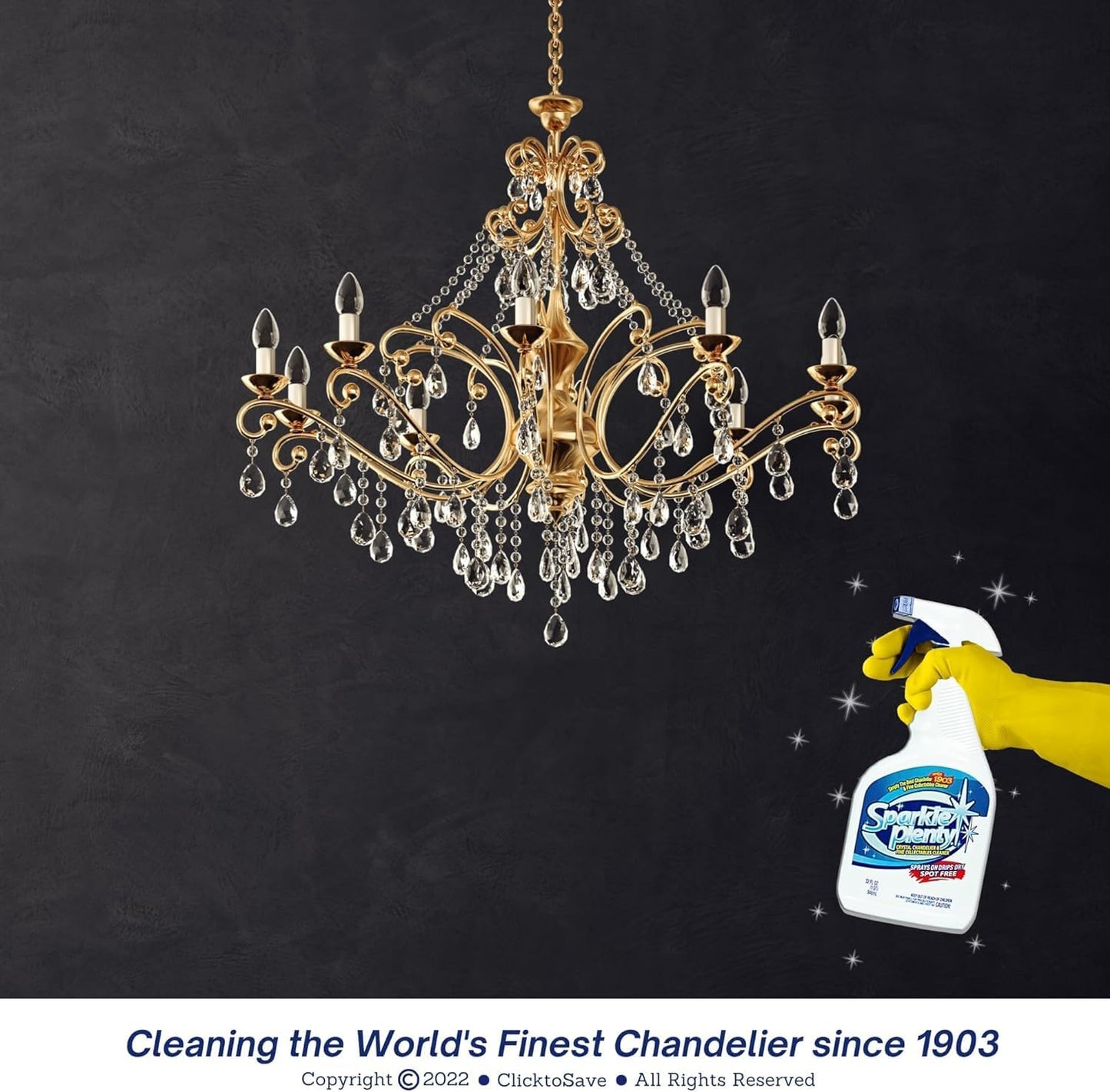 Sparkle Plenty Chandelier Cleaner Drip Dry Spray No Wipe - Dust Remover & Streak Free Glass Cleaner Spray for Crystal Chandelier & Window Screen - Versatile Household Cleaning Supplies (32 oz, 3 Pack)