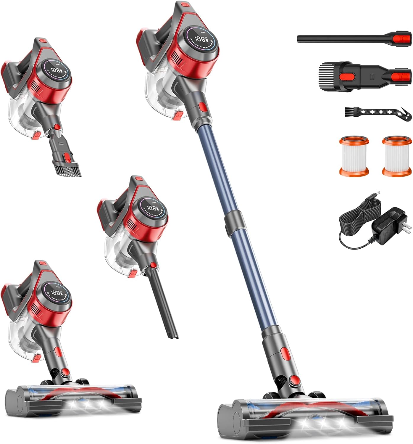 Cordless Vacuum Cleaner, 35Kpa Vacuum Cleaner for Home, 45Mins Stick Vacuums with Battery Display, Anti-Tangle &Wall Mount Charging, 8 in 1 Lightweight Vacuum for Hard floor Carpets Pet Hair, Y5