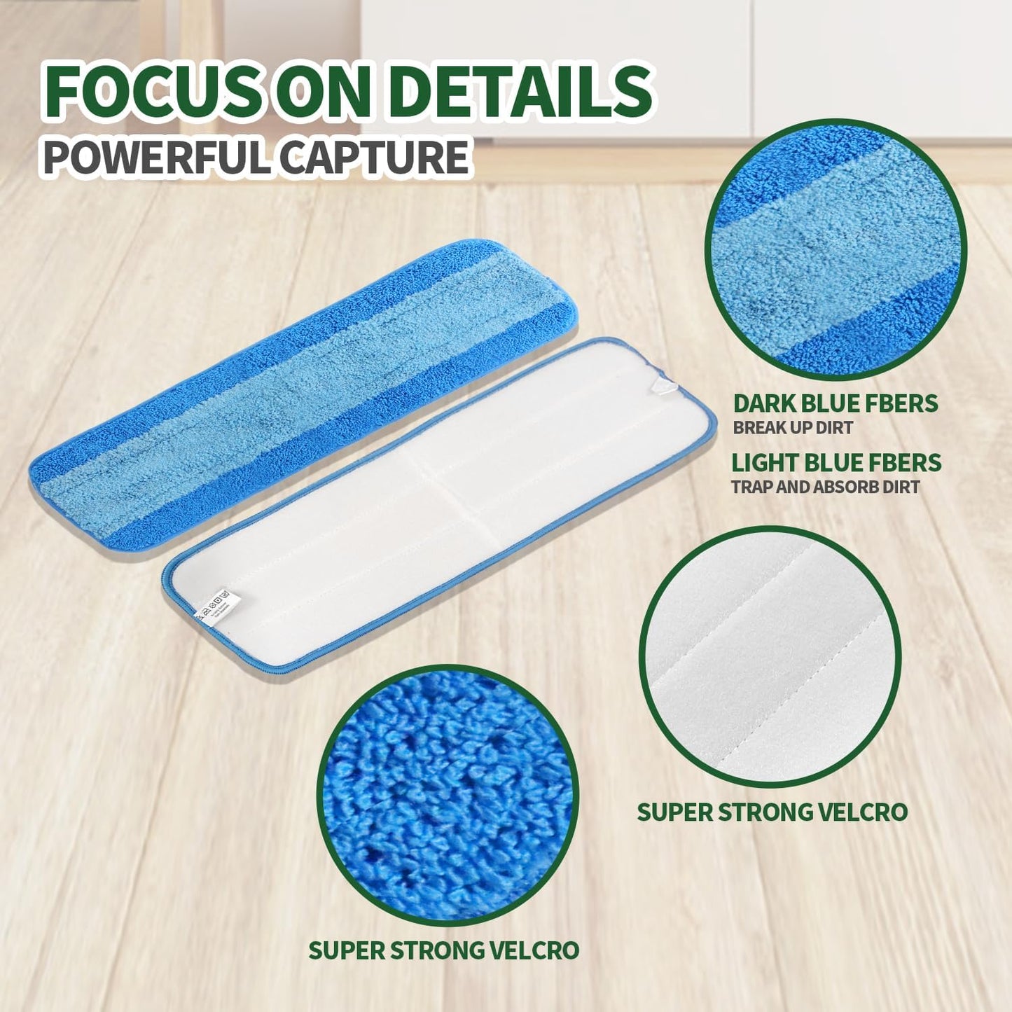 6 Pack Microfiber Cleaning Pads for Bona Mop, Reusable Microfiber Mop Pads for 18 Inch Mop, Hardwood & Hard Surface Floors Replacement Cleaning Mop Pads, Machine Washes