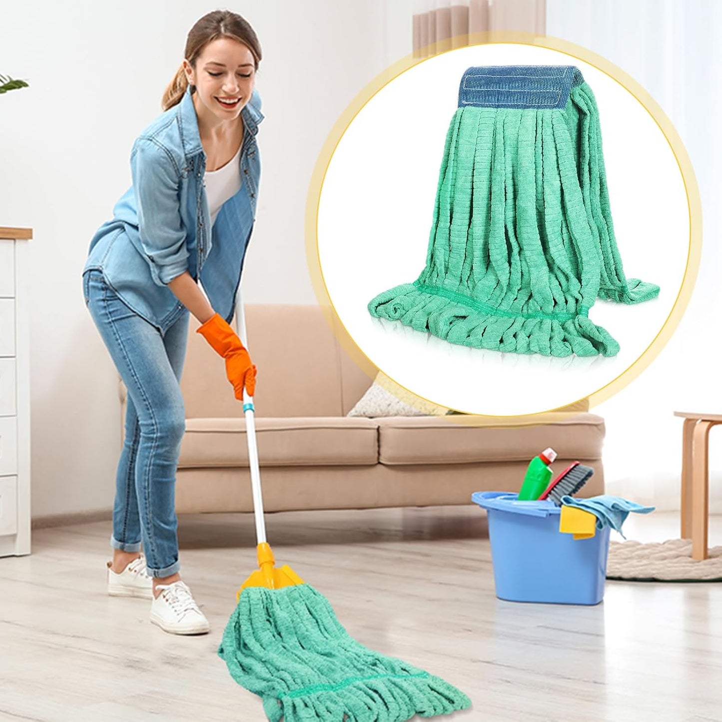 Lallisa 4 Pcs Commercial Mop Head Replacement Tube Microfiber Industrial Looped End Mop Heads Refill for Floor Cleaning for Home Commercial Industrial Use(Large,Green)