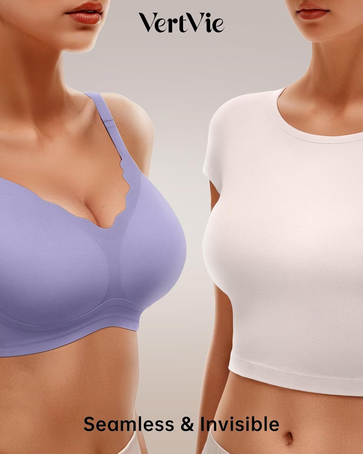 Vertvie Womens Seamless Bras No Underwire Supportive Wireless Push Up Full Coverage Bralette Comfort Scalloped T-Shirt Bra