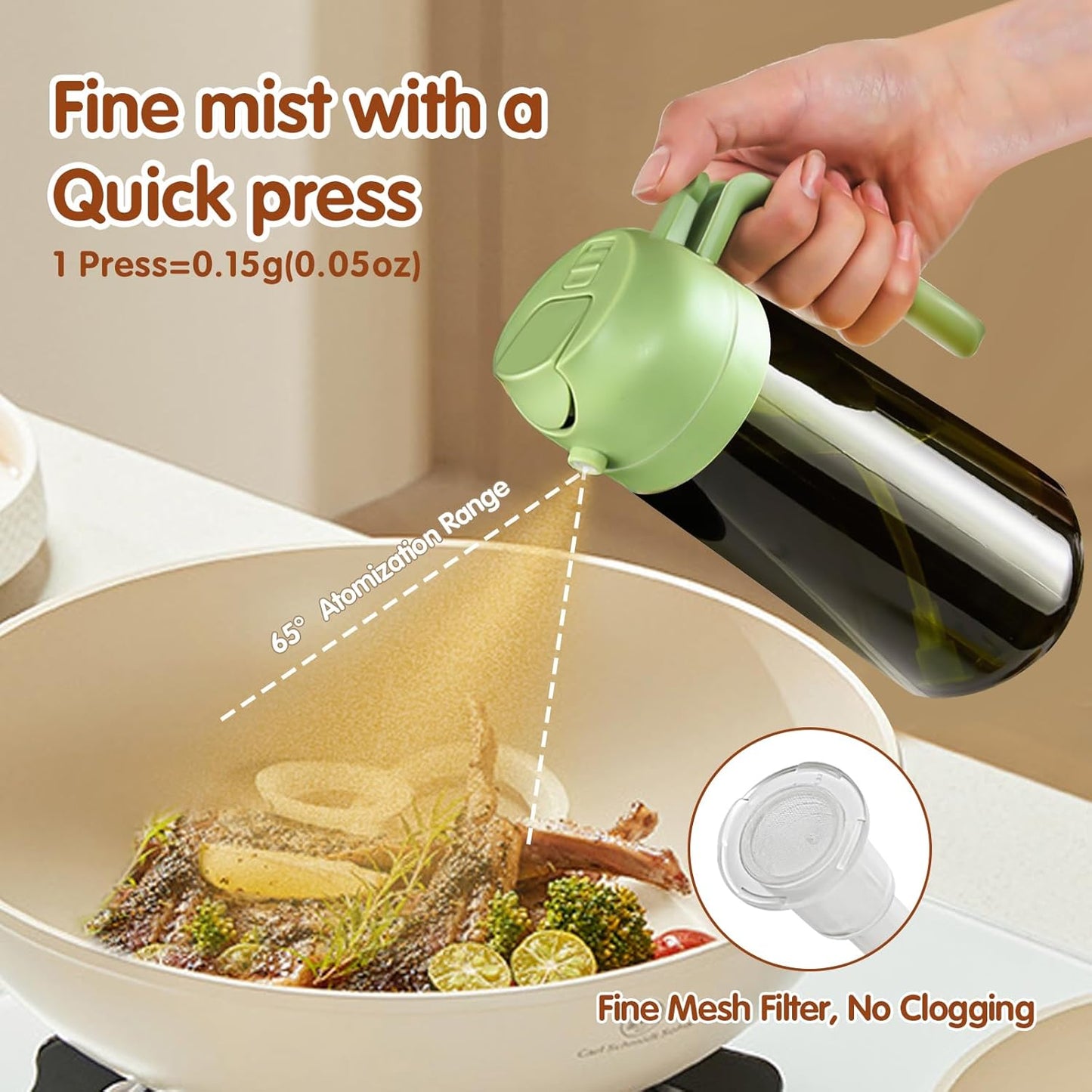 YARRAMATE 16oz/470ml Light Blocking Oil Sprayer for Cooking with Stickers, Food-Grade 2 in 1 Olive Oil Dispenser Bottle for Kitchen, Premium Dark Green Glass Oil Bottle for Air Fryer, BBQ (Green)