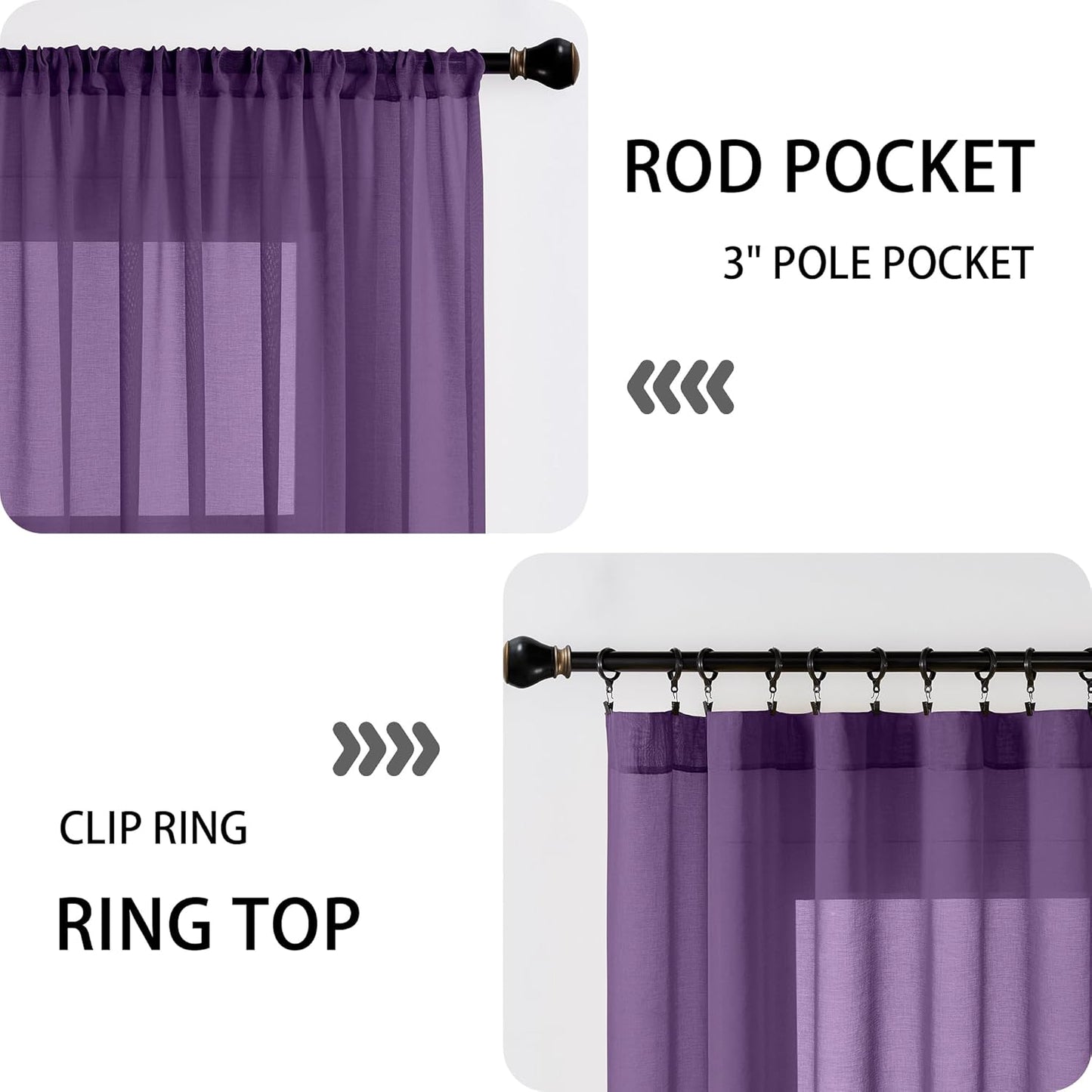 Tollpiz Sheer Door Curtains Closet Linen Textured Curtains Sheer Doorway Light Filtering Voile Rod French Door Pocket Curtain Patio Glass Door, 25 x 72 inches Long, Royal Purple, Set of 1 Panel