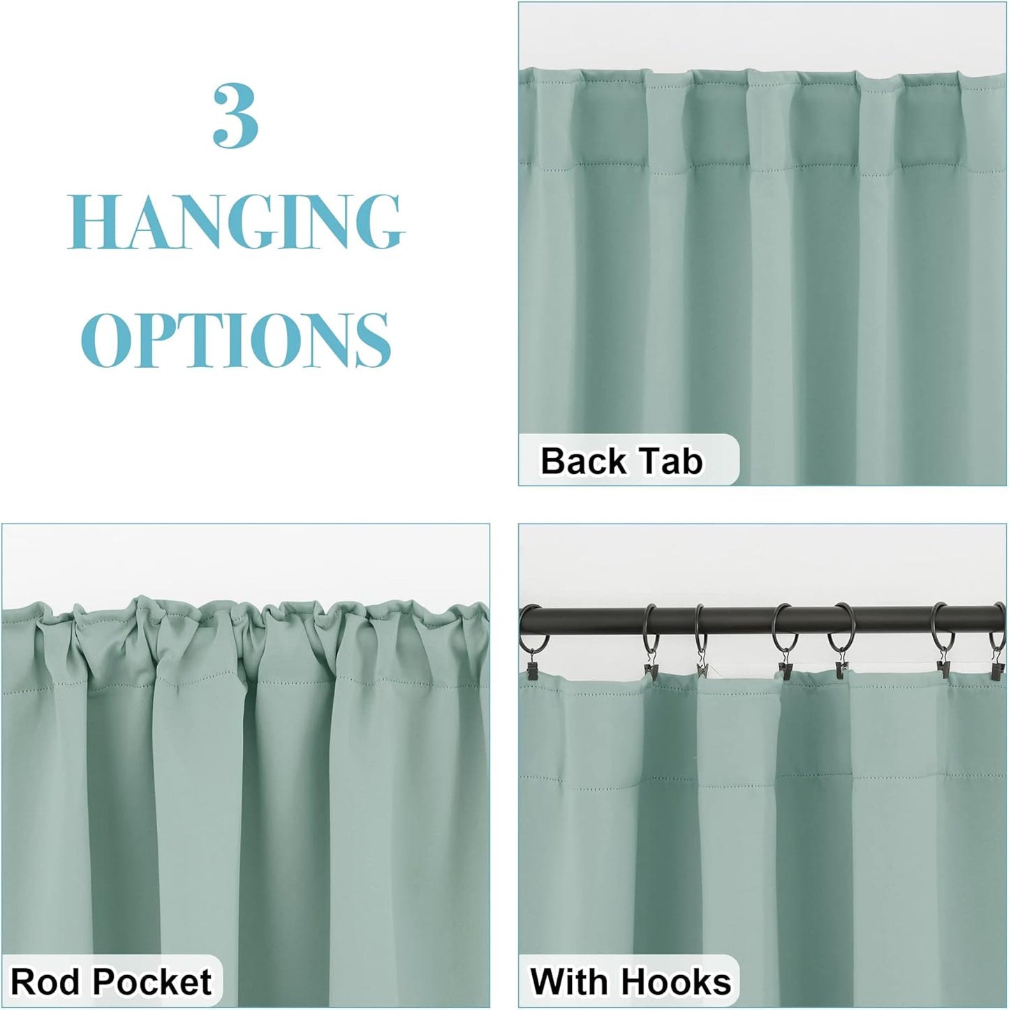 RYB HOME Aqua Blackout Curtains for Bedroom 63 inches Long - Thermal Insulated Curtains and Drapes Privacy Shades for Living Room Farmhouse Closet, W42 x L63 inch, 2 Panels