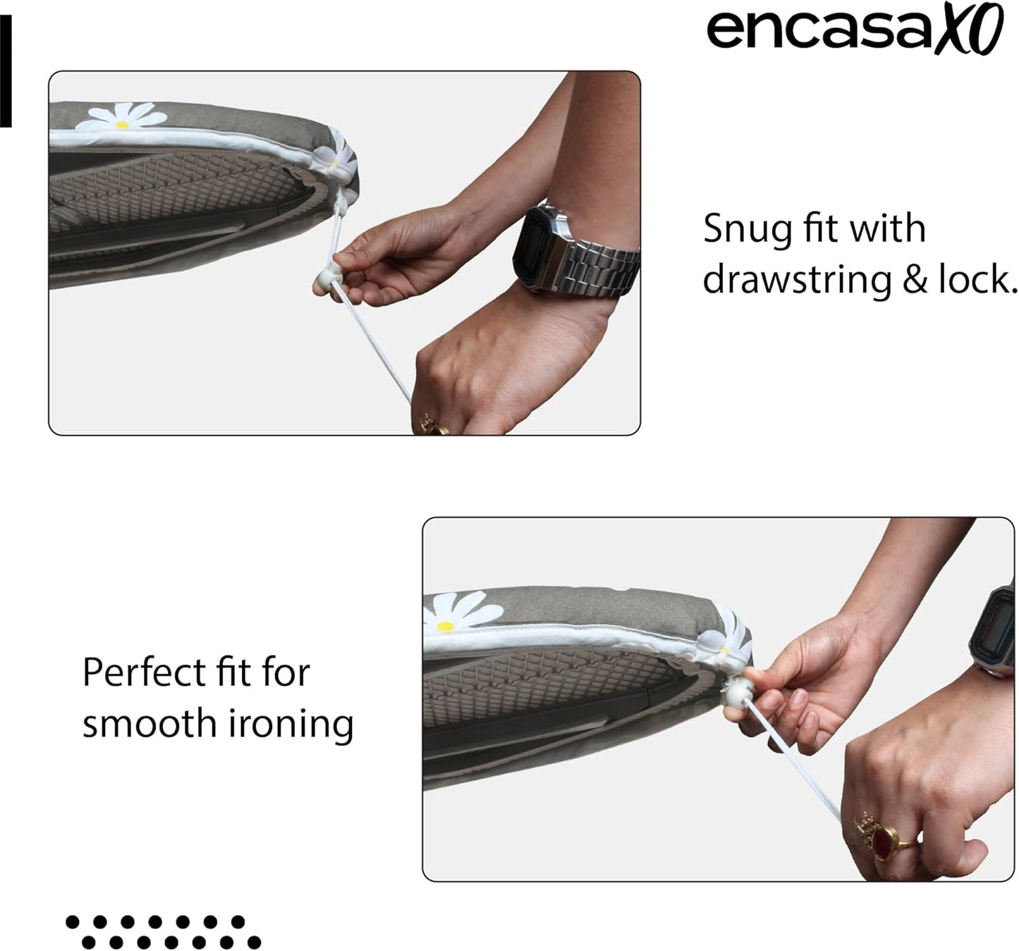 Encasa XO Ironing Board Cover and Pad 49"x18" - Thick 3mm Felt Padding, Drawstring Tightening & Lock, Easy Fit, Scorch & Stain Resistant, Fits Wide Ironing Board - Peach Tiles