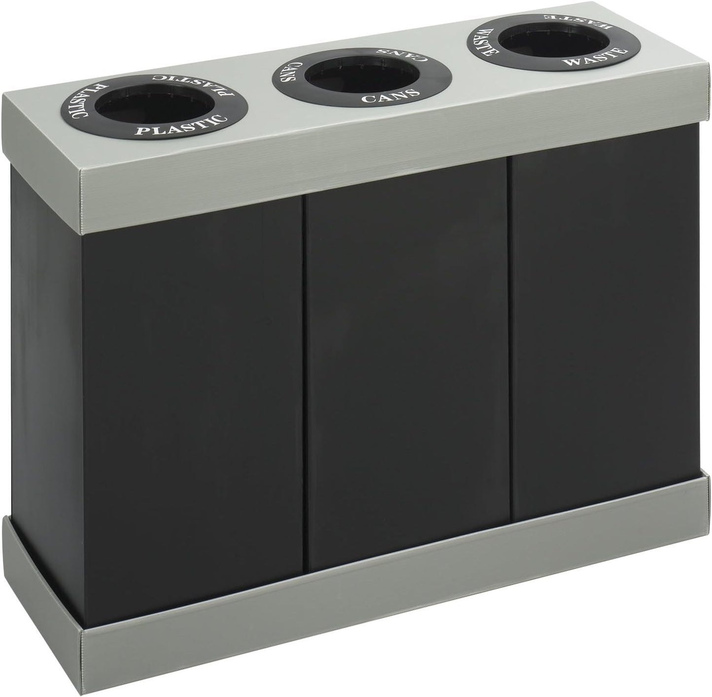 Safco Trash Can Recycle Bin Combo, 28 Gallon Each (3 Bin), At Your Disposal Recycling Center, Black/Grey
