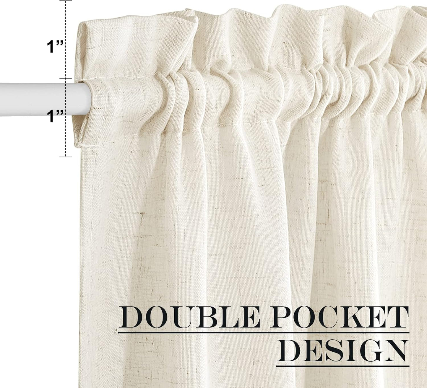 NICETOWN Linen Curtain for French Doors, Privacy Kitchen Window Coverings Shades for Front Back Door, Light Filtering Rod Pocket Shades for Living Room, W36 x L80 Inches, 1 PC, Natural