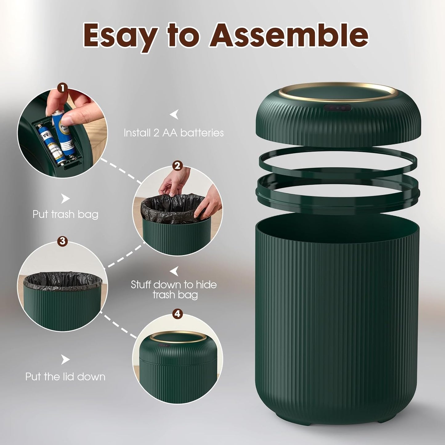 Procade Automatic Motion Sensor Bathroom Trash Can with Lid, 3 Gallon Touchless Trash Bin, Smart Plastic Garbage Can Small Green Wastebasket for Toilet, Office, rv, Bedroom, Living Room