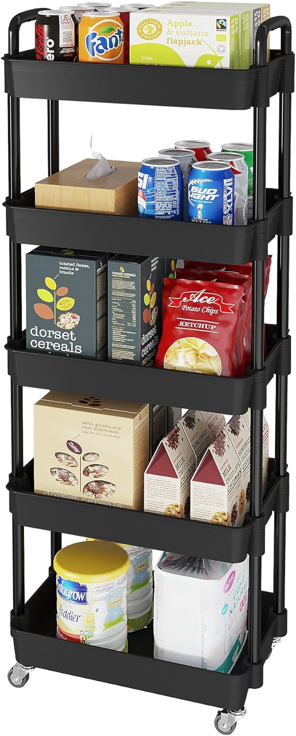 Laiensia Storage Cart,Multifunction Utility Rolling Cart Kitchen Storage Organizer,Mobile Shelving Unit Cart with Lockable Wheels for Bathroom,Laundry,with Classified Stickers