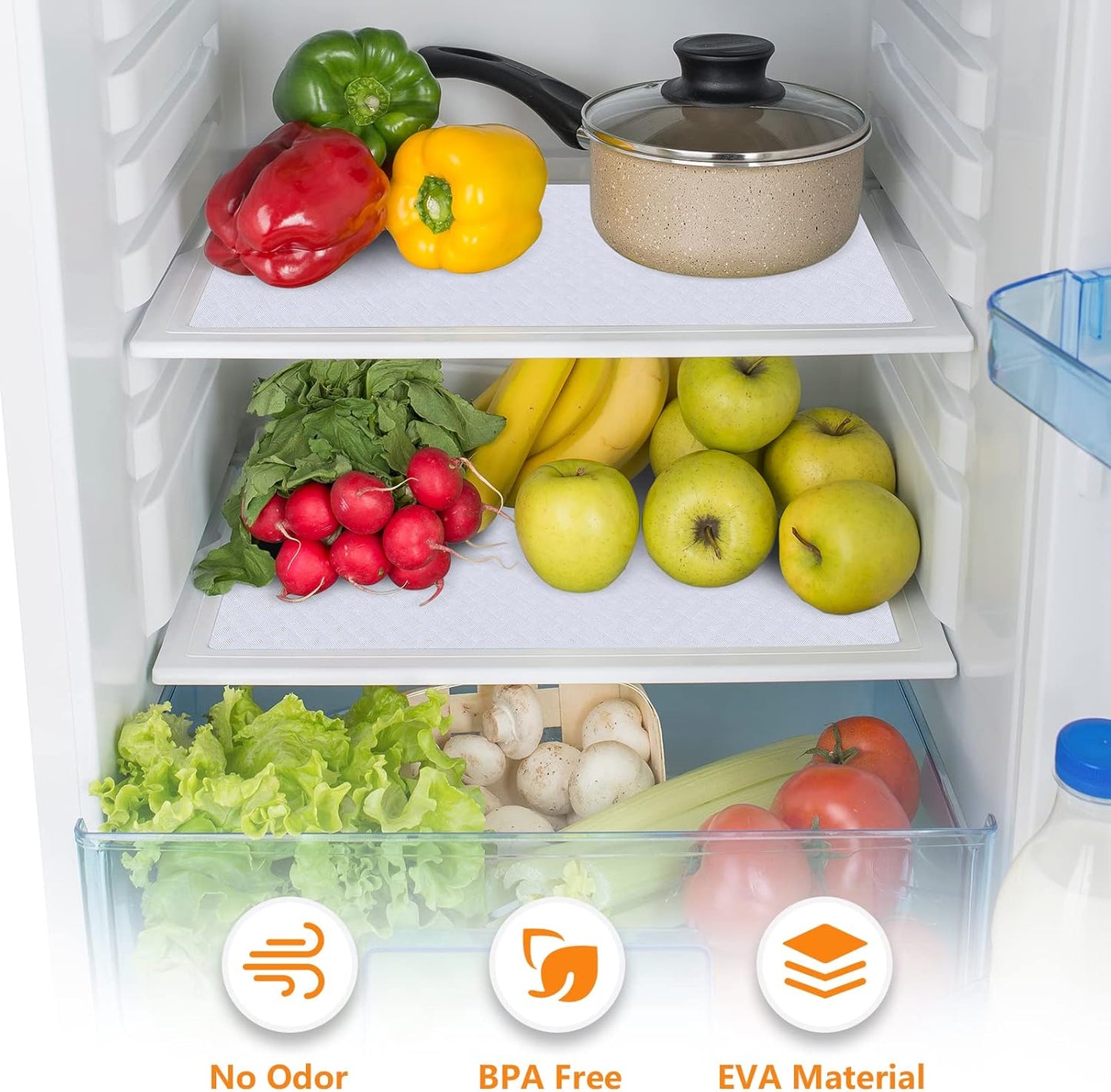 Shelf Liners for Kitchen Cabinets Refrigerator Liners Waterproof Kitchen Cupboard Liner Durable Plastic Drawer Mats EVA Non Adhesive Fridge Liner for Shelves - White 17.5 x 78.7 Inches