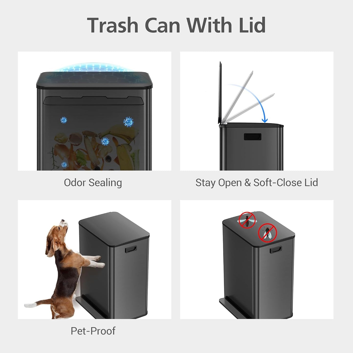 GarveeHome 60L/16 Gal Kitchen Trash Can,2×8 Gal Pedal Trash Bin with Removable Baskets,Stainless Steel Garbage Can for Kitchen Office Restaurant School Hospital