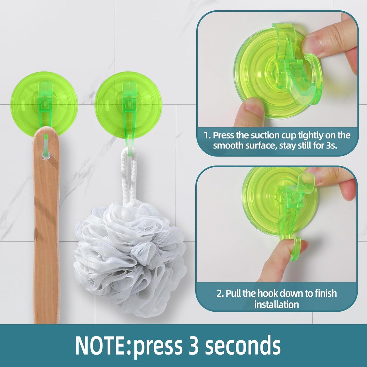 Antimbee 3 Pack Suction Cup Hooks, Clear Suction Cup Hanger, Removable Small Suction Cups for Shower, Bathroom, Glass, Door, Windows, Kitchen-Up to 11 lbs on Smooth Surface (Transparent Green)