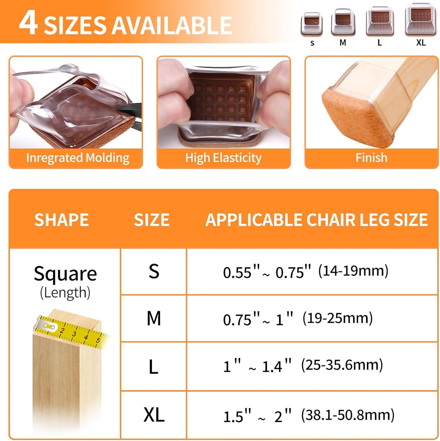 Ezprotekt 24 Pcs Clear Square Chair Leg Floor Protectors with Felt, Silicone Felt Furniture Pads for Hardwood Floor, Dining Table Leg Caps Covers No Scratches and Noise (L Fit: 1" - 1.4")
